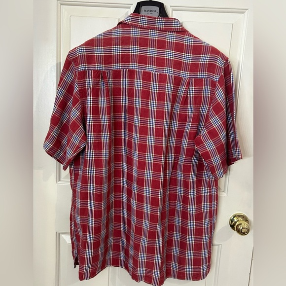 Scott Barber Men’s Large Red Plaid Linen Shirt - Picture 2 of 6